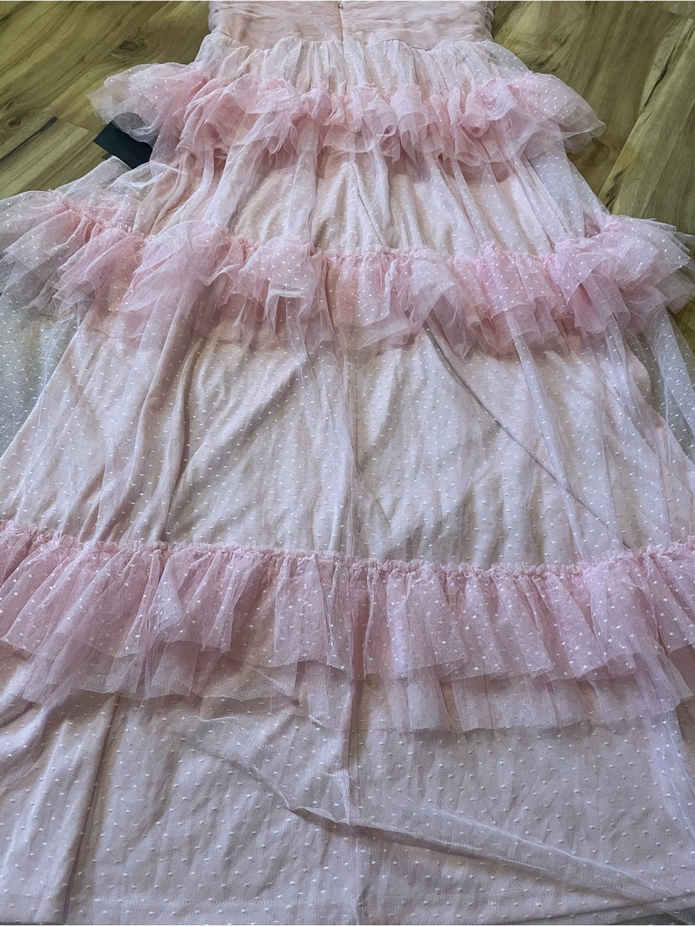 NWT Lulus Pure Radiance Pink Mesh Swiss Dot Tiered Maxi Dress Sz XL - Picture 9 of 11